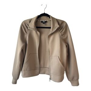 DKNY Jacket Womens XS Beige Full Zip Puff Sleeve Athleisure Activewear